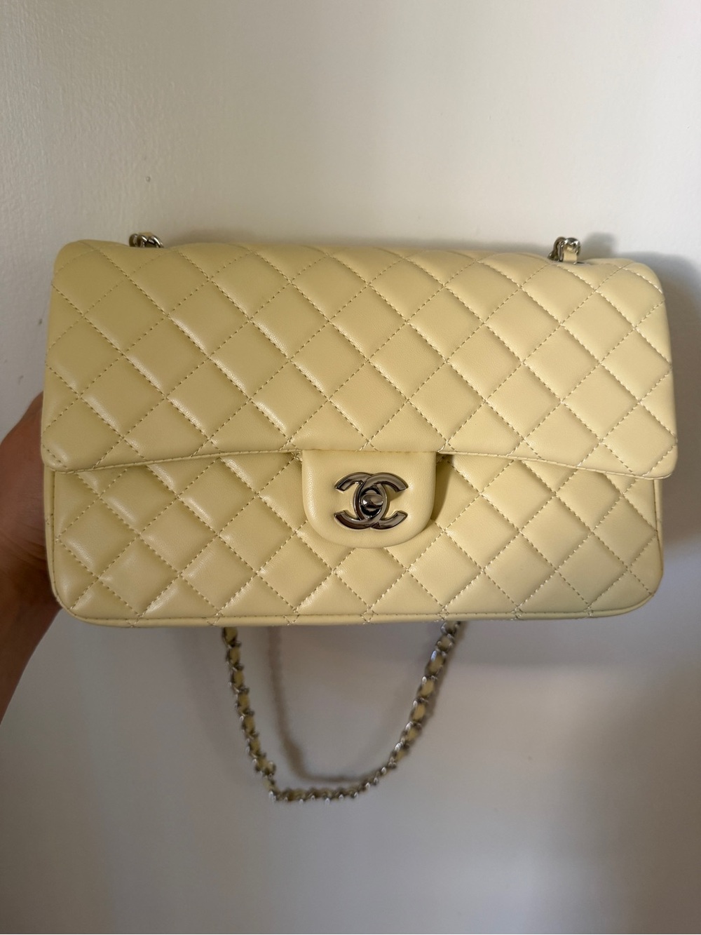 Chanel Classic Quilted Double Flap Shoulder Bag in Yellow